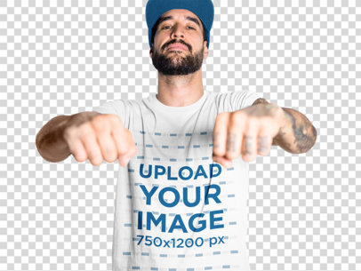 Transparent Tattooed Man Wearing a Tshirt Mockup While Showing his Knuckles a17018