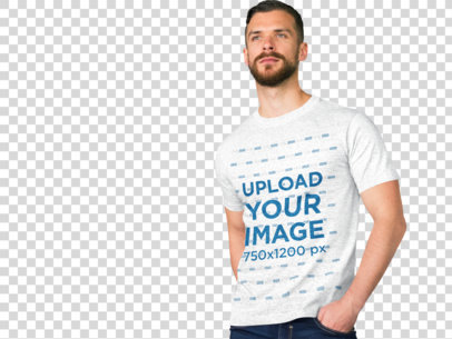 Transparent Mockup of a Bearded Man Wearing a Tee in a Restaurant