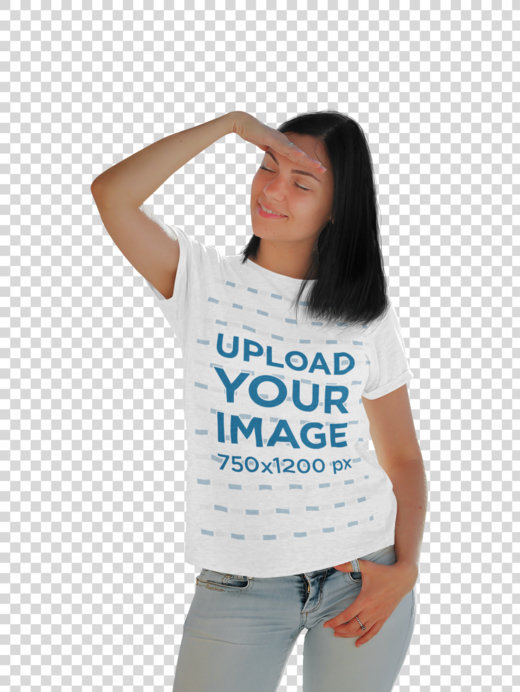 Transparent T-Shirt Mockup of a Woman Posing at a Pier 