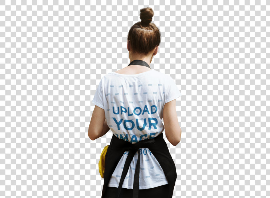 Transparent Back-View T-Shirt Mockup of a Woman at a Plant Nursery