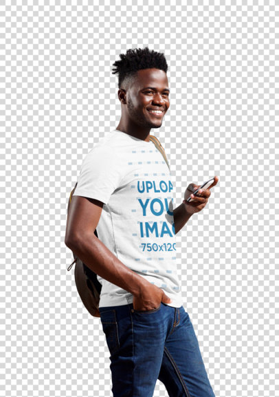 Transparent Mockup of a College Student Wearing a T-Shirt 