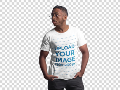Transparent T-Shirt Mockup of a Cool Man with His Hands in His Pockets