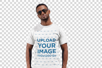 Transparent T-Shirt Mockup of a Man Wearing Sunglasses in an Urban Neighborhood