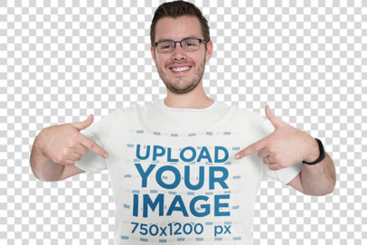 Transparent T-Shirt Mockup Featuring a Tall Man Pointing to His Tee 26205