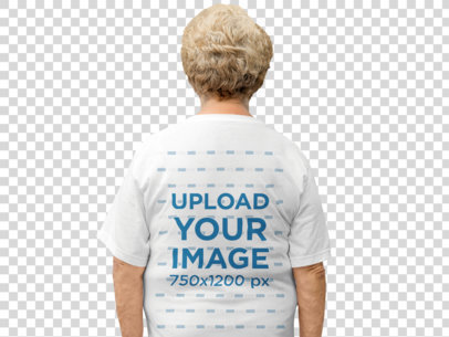 Transparent Back of a Senior Lady Wearing a Tshirt Mockup in an Urban Space