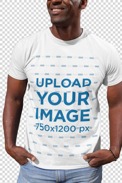 Transparent T-Shirt Mockup of a Truck Driver Posing in Front of a Truck