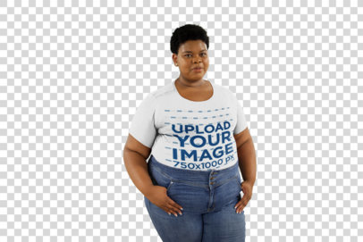 Transparent Mockup of a Woman Wearing a Plus Size Tshirt at a Subway Station