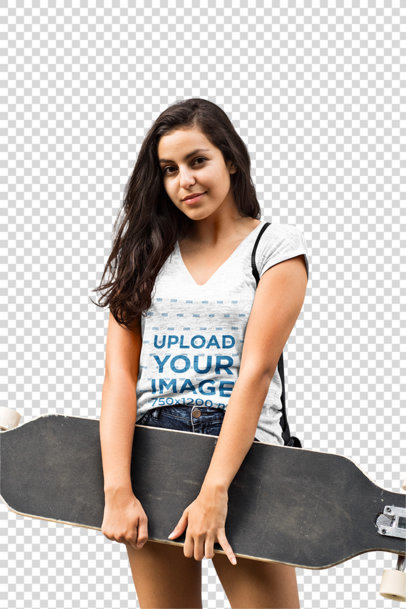 Transparent Heathered V-Neck Tee Mockup of a Teen Skater 38122-r-el2