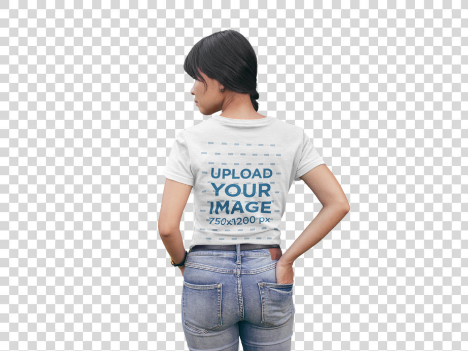 Transparent Back Shot of a T-Shirt Mockup Featuring a Woman at a Park