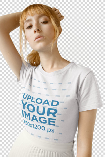 Transparent T-Shirt Mockup Featuring a Woman With Her Hair Tied Into a Loose Ponytail 18381