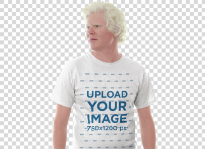 Transparent Tshirt Mockup of a Man Wearing a Tshirt Against a Bright Light