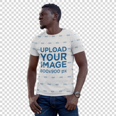 Transparent Sublimated Tee Mockup Featuring a Man with a Goatee Beard 31378