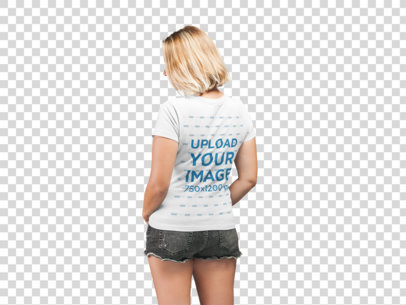 Transparent Back View T Shirt Mockup Featuring a Blonde Woman