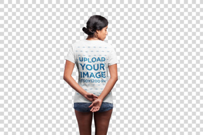 Transparent Back View T-Shirt Mockup of a Woman With Messy Buns