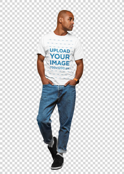 Transparent T-Shirt Mockup of a Man Casually Posing in a Studio