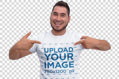 Transparent Mockup of a Happy Customer Pointing at His T-Shirt