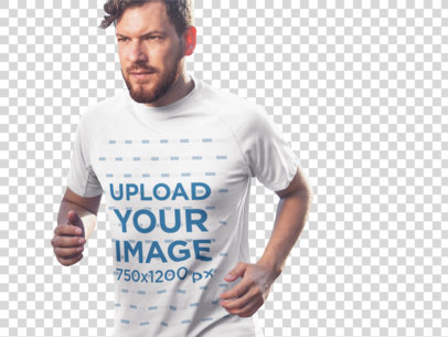 Transparent Sports T-Shirt Mockup of a Man Running Near Some Train Tracks