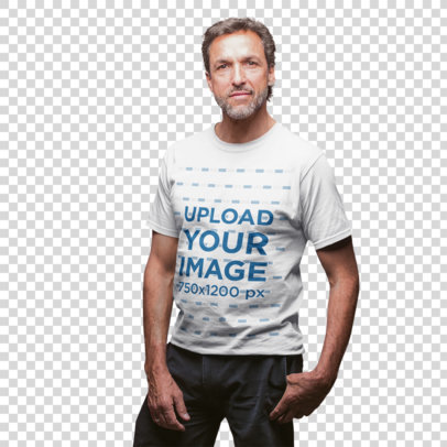 Transparent Front Shot Tshirt Mockup of a Man in a Pink Photo Studio