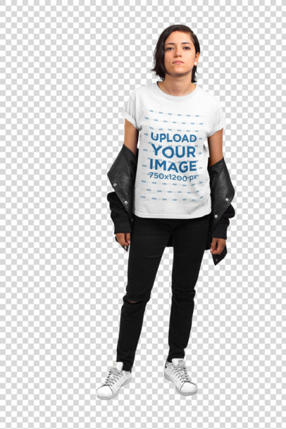 Transparent Woman Wearing a Round Neck Tee Mockup Taking Off her Jacket a19782