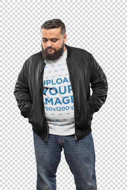 Transparent Plus Size T-Shirt Mockup Featuring a Man 