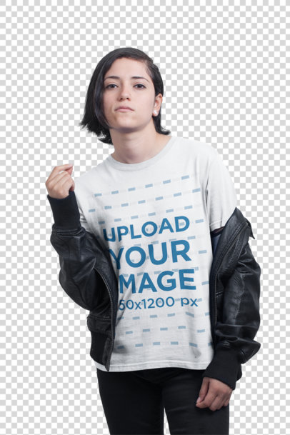 Transparent Mockup of a Confident Woman Wearing a T-Shirt a19781