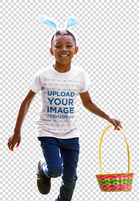 Transparent T-Shirt Mockup of a Little Kid Having Fun at an Easter Celebration