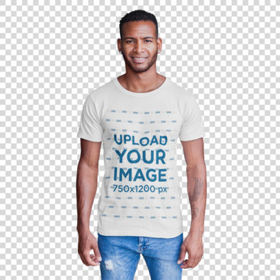 Transparent T-Shirt Mockup of a Man Wearing a T-Shirt with Jeans