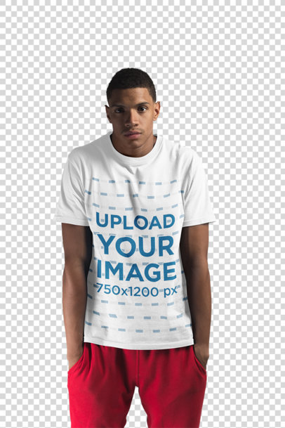 Transparent T-Shirt Mockup of a Man with his Hands in Pockets