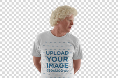 Transparent T Shirt Mockup of a Serious Man with Curly Hair in a Hallway