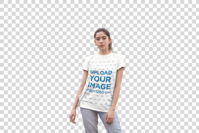 Transparent Mockup of a Serious Woman Wearing a Unisex Tee and Hoop Earrings