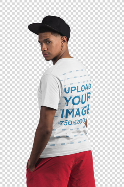 Transparent Back Shot T-Shirt Mockup of a Man with Beach Clothing