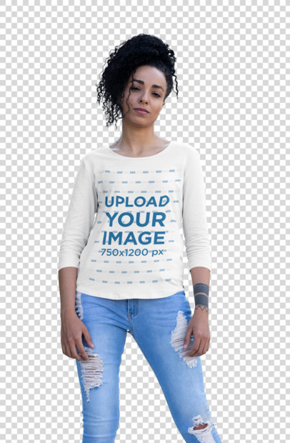Transparent Three Quarter Sleeve Tee Mockup Featuring a Fierce Woman Posing 30224