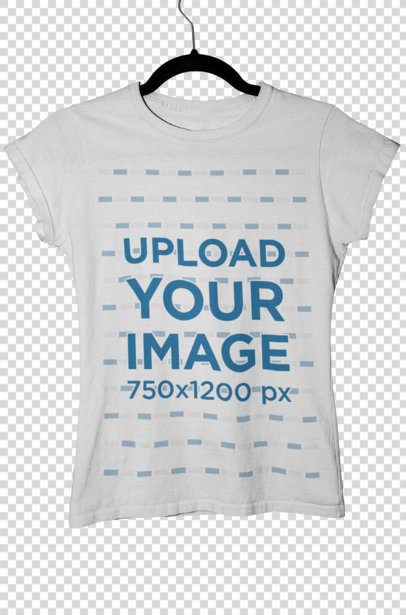 Transparent Mockup of a Women's T-Shirt Mockup Hanged on a Tiled Wall