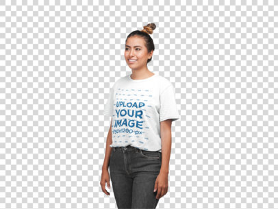 Transparent Mockup of a Woman with a Top Knot Wearing a Unisex Tee