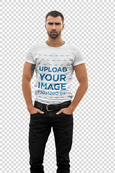Transparent T-Shirt Mockup of a Tough-Looking Biker