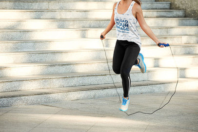 Activewear Tank Top Mockup of a Woman Jumping Rope in the Street