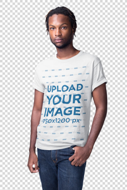 Transparent Young Man Wearing a Short Sleeved Tshirt Mockup in a White Room