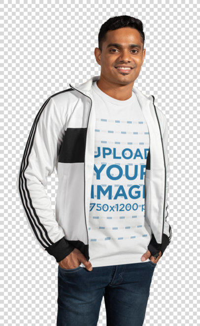 Transparent T-Shirt Mockup of a Man Wearing a T-Shirt and a Jacket 28958