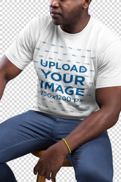 Transparent T-Shirt Mockup Featuring Man Wearing a Yellow and Green Bracelet
