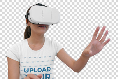Transparent T-Shirt Mockup of a Woman Using a VR Device