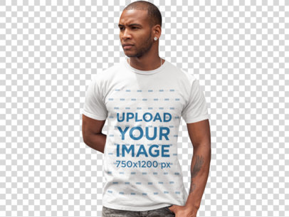 Transparent T-Shirt Mockup of a Man Standing Outside his Home