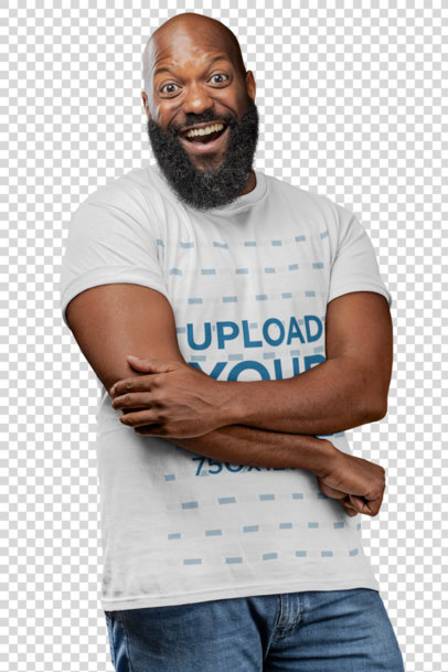 Transparent T-Shirt Mockup of a Tall Man Making a Funny Face 21528