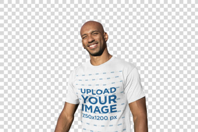 Transparent Mockup of a Smiling Man Wearing a Tshirt at a Parking Lot