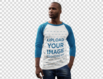 Transparent Raglan 3/4 Sleeve Tee Mockup Featuring a Serious Man Posing 12556a
