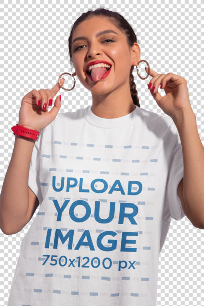 Transparent Mockup of a Woman with a Street Style Wearing a Unisex Tee