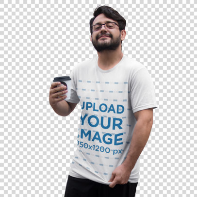 Transparent Happy Customer Showing his T-Shirt Mockup While in an Urban Area