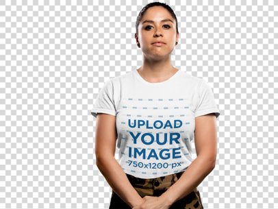 Transparent T-Shirt Mockup of a Woman Veteran