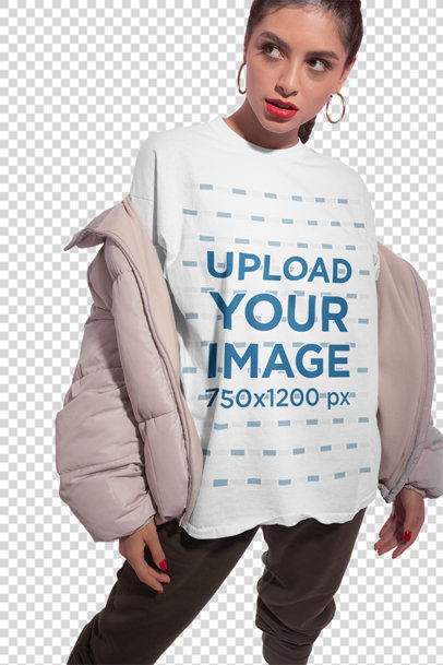 Transparent Mockup of a Defiant Woman Wearing a Unisex T-Shirt