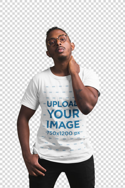 transparent mockup of a man with glasses posing with a t-shirt 21054