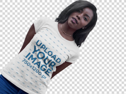 Transparent Angled Mockup of a T-Shirt Being Worn by a Fashionable Woman a16068